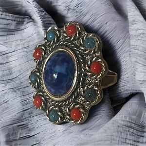 Vintage Sarah Coventry Navajo cabochon stones ring